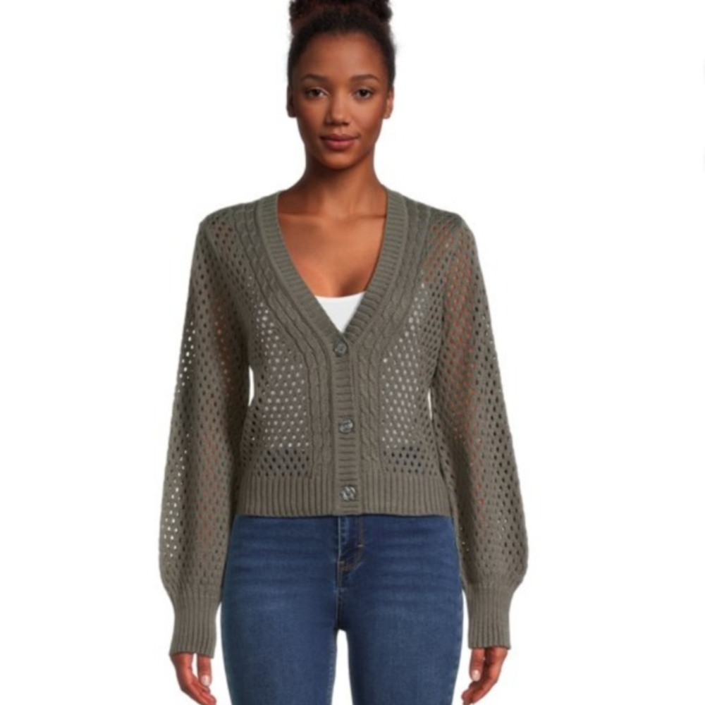 No Boundaries Juniors Olive Open-Knit Cardigan Size XXL (19)